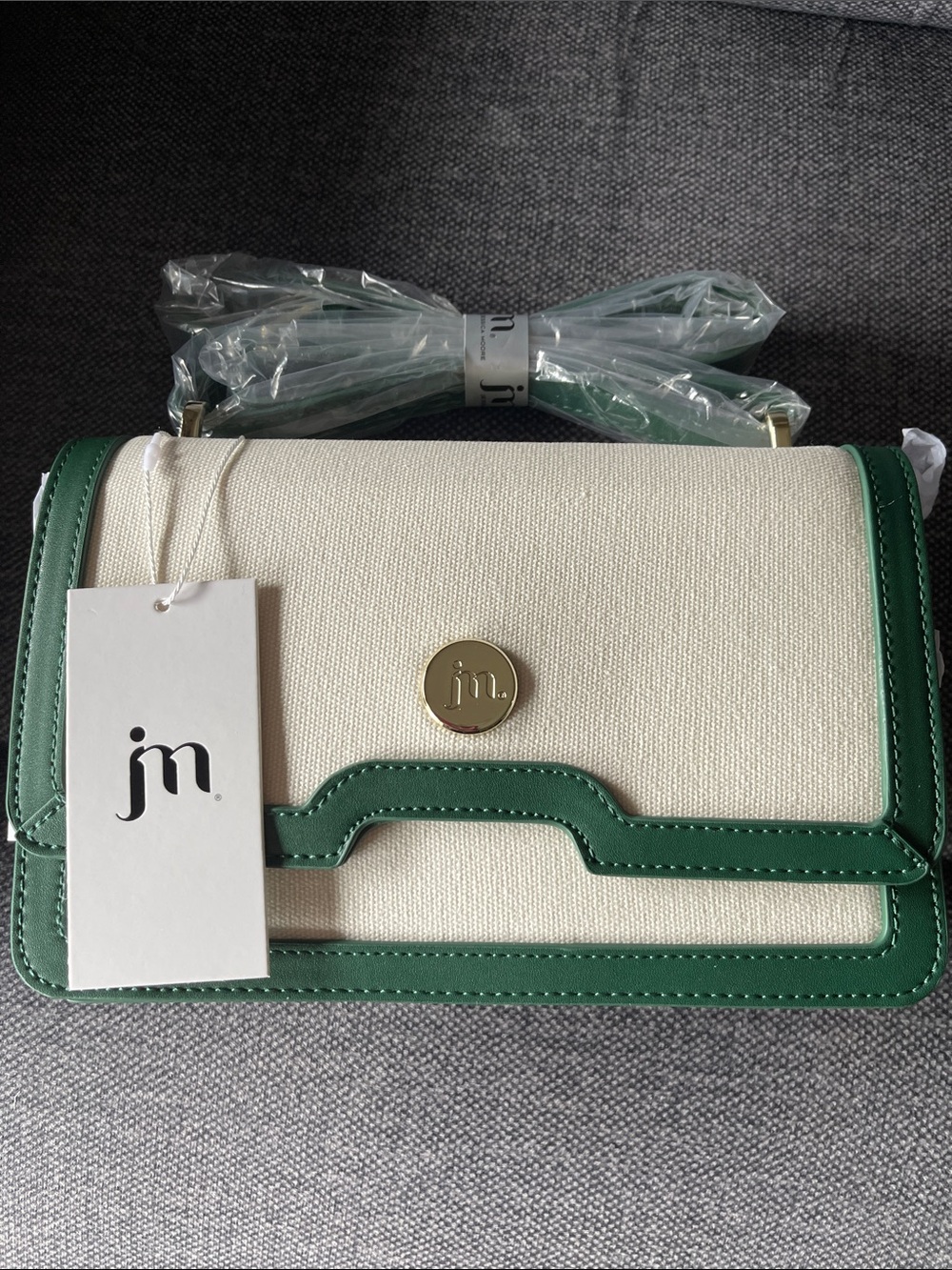 Jessica Moore Green and Cream Crossbody Bag